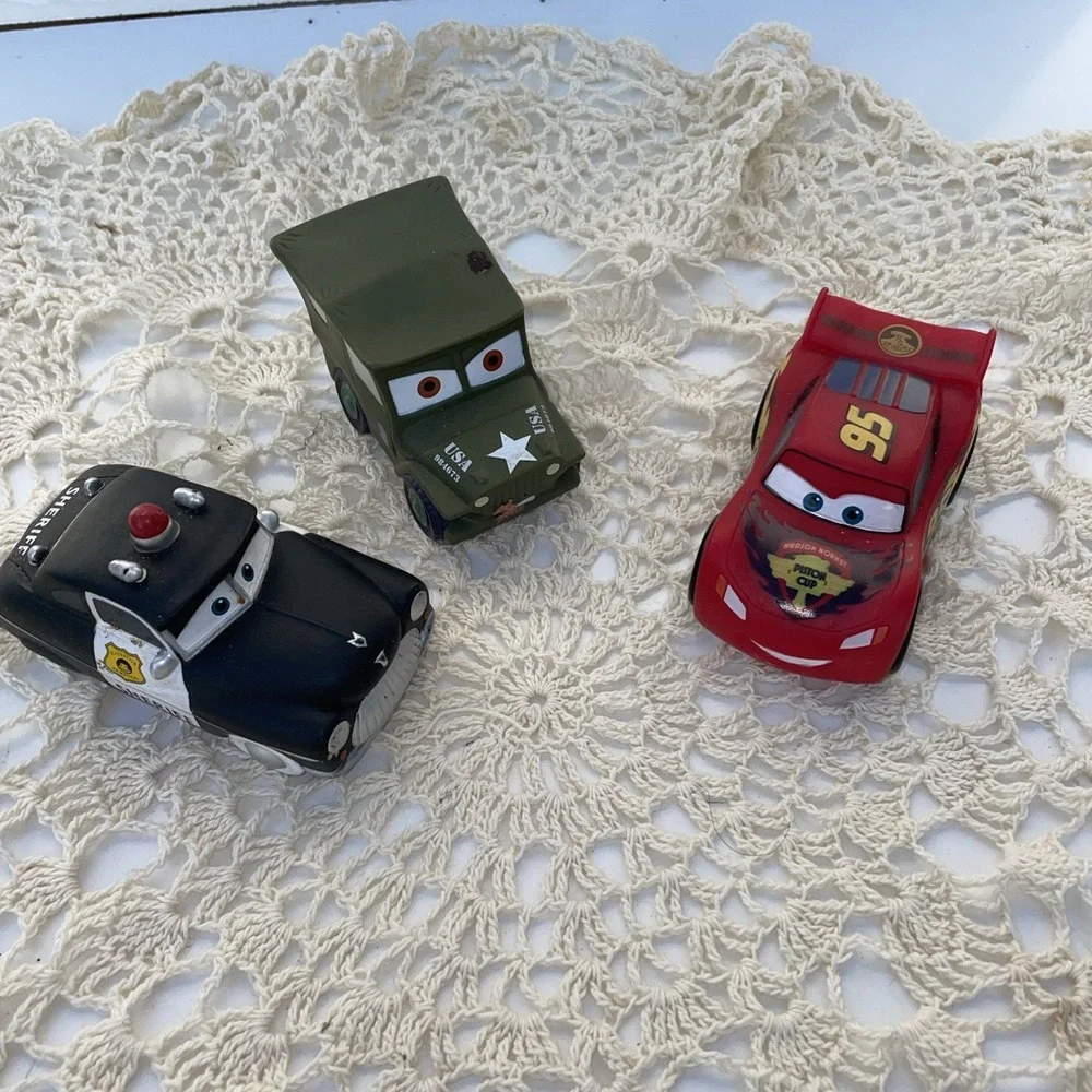 Disney Pixar Cars Vinyl Bath Pool Toys Lightning Sarge Cop Lot Of 3